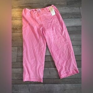 Y2K Allison Taylor Pink Lined Pants with Lace Trim 55% Silk 46% Size XL NWT